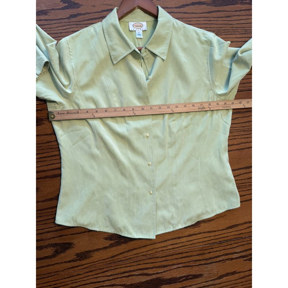 Talbots Faux Suede Women’s Size LButton Down Blouse Long Sleeve Green - Picture 5 of 5